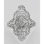 Detail view of Lovely Victorian Style Filigree Ring w/ Diamond highlighting Diamond