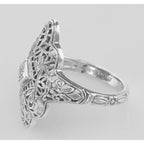 Back view of Lovely Victorian Style Filigree Ring w/ Diamond showing 925 sterling silver hallmark
