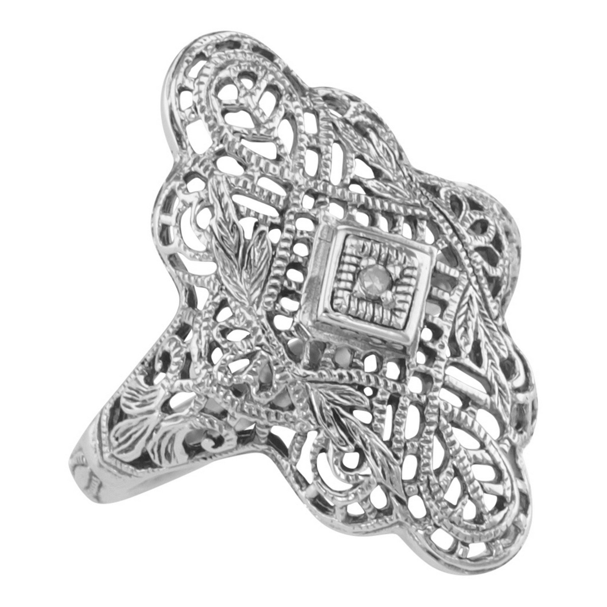 Victorian style, Diamond, sterling silver rings, front view