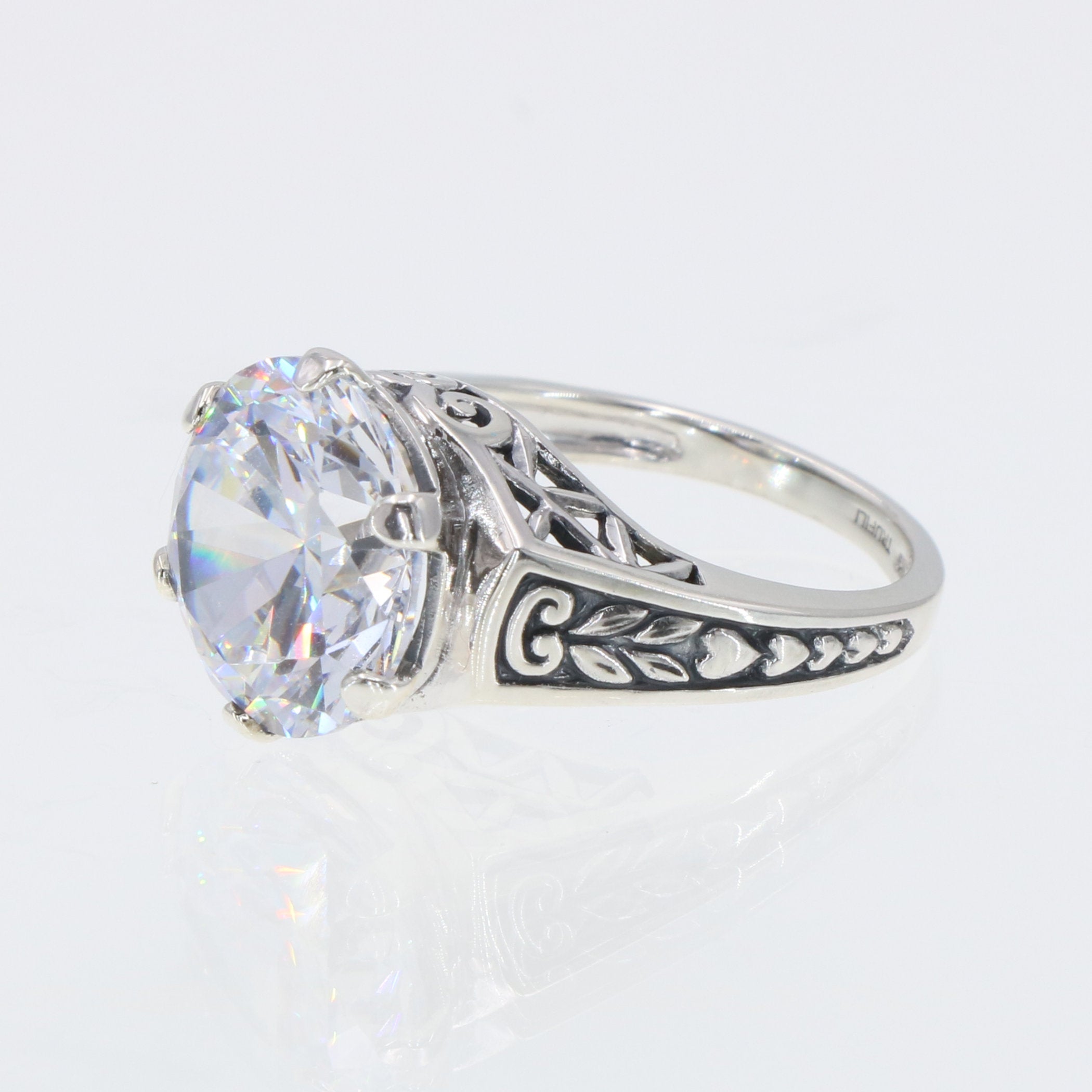Detail view of Classic Victorian Style Cubic Zirconia Filigree Ring highlighting Cubic Zirconia