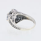 Detail view of Classic Victorian Style Cubic Zirconia Filigree Ring highlighting Cubic Zirconia