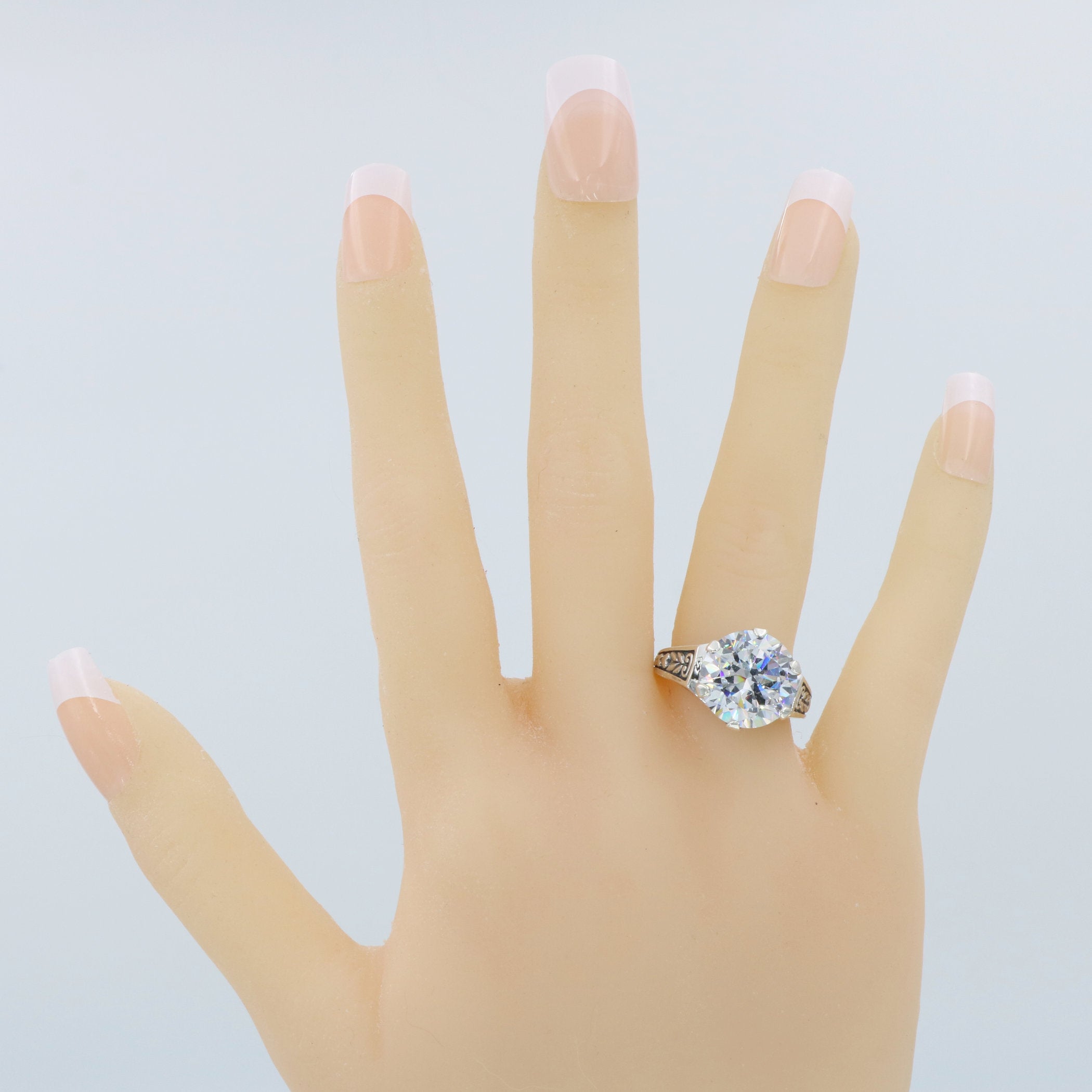 Detail view of Classic Victorian Style Cubic Zirconia Filigree Ring highlighting Cubic Zirconia