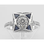 Detail view of Art Deco Style Diamond and Genuine Blue Sapphire Ring highlighting Sapphire, Diamond