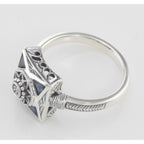 Back view of Art Deco Style Diamond and Genuine Blue Sapphire Ring showing 925 sterling silver hallmark