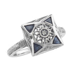 Art Deco style, Sapphire, Diamond, sterling silver rings, front view