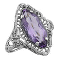 Art Deco style, Amethyst, sterling silver rings, front view