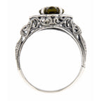 Back view of Art Deco Style 4 Carat Olive Quartz Filigree Ring showing 925 sterling silver hallmark