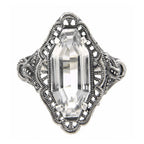 Detail view of Art Deco Style 4 Carat White Topaz Filigree Ring highlighting White Topaz