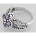 Back view of Classic Victorian Style Amethyst Filigree Ring CZ Center - Sterling Silver Flower Ring showing 925 sterling silv