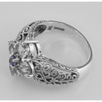 Back view of ONLY 1 IN STOCK - Classic Amethyst Filigree Ring w/ CZ - Sterling Silver Flower Ring showing 925 sterling silver