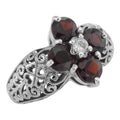 Victorian style, Garnet, CZ, sterling silver rings, front view