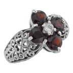 Victorian style, Garnet, CZ, sterling silver rings, front view