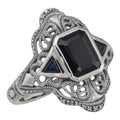 Art Deco style, Sapphire, Black Onyx, sterling silver rings, front view