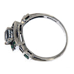 Detail view of White Topaz / Emerald Filigree Ring - Art Deco Style highlighting White Topaz, Emerald