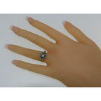 Back view of White Topaz / Emerald Filigree Ring - Art Deco Style showing 925 sterling silver hallmark