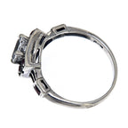 Detail view of White Topaz / Ruby Filigree Ring - Art Deco Style highlighting White Topaz, Ruby