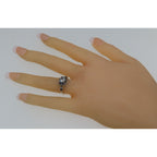 Back view of White Topaz / Ruby Filigree Ring - Art Deco Style showing 925 sterling silver hallmark