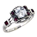 Art Deco style, White Topaz, Ruby, sterling silver rings, front view