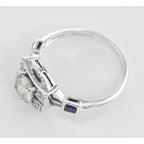 Back view of White Topaz / Sapphire Filigree Ring - Art Deco Style showing 925 sterling silver hallmark
