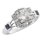 Art Deco style, White Topaz, Sapphire, sterling silver rings, front view