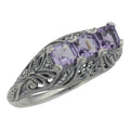 Art Deco style, Amethyst, sterling silver rings, front view
