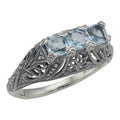 Art Deco style, Blue Topaz, sterling silver rings, front view