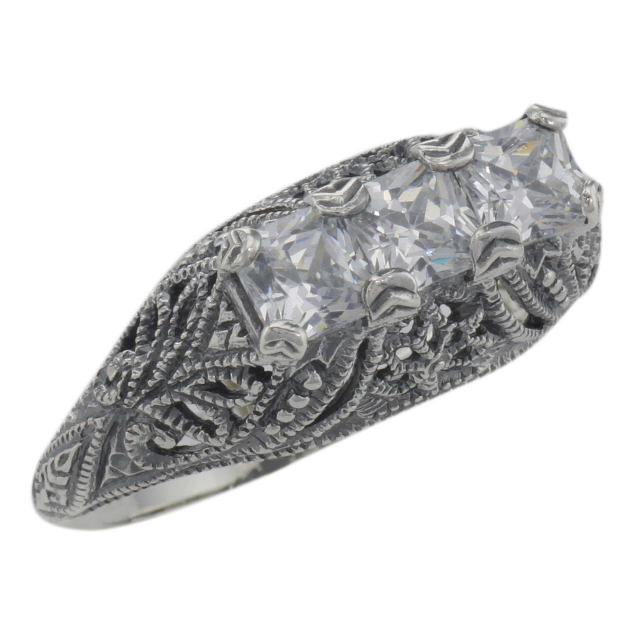 Art Deco style, White Topaz, sterling silver rings, front view