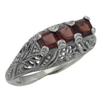 Art Deco style, Garnet, sterling silver rings, front view