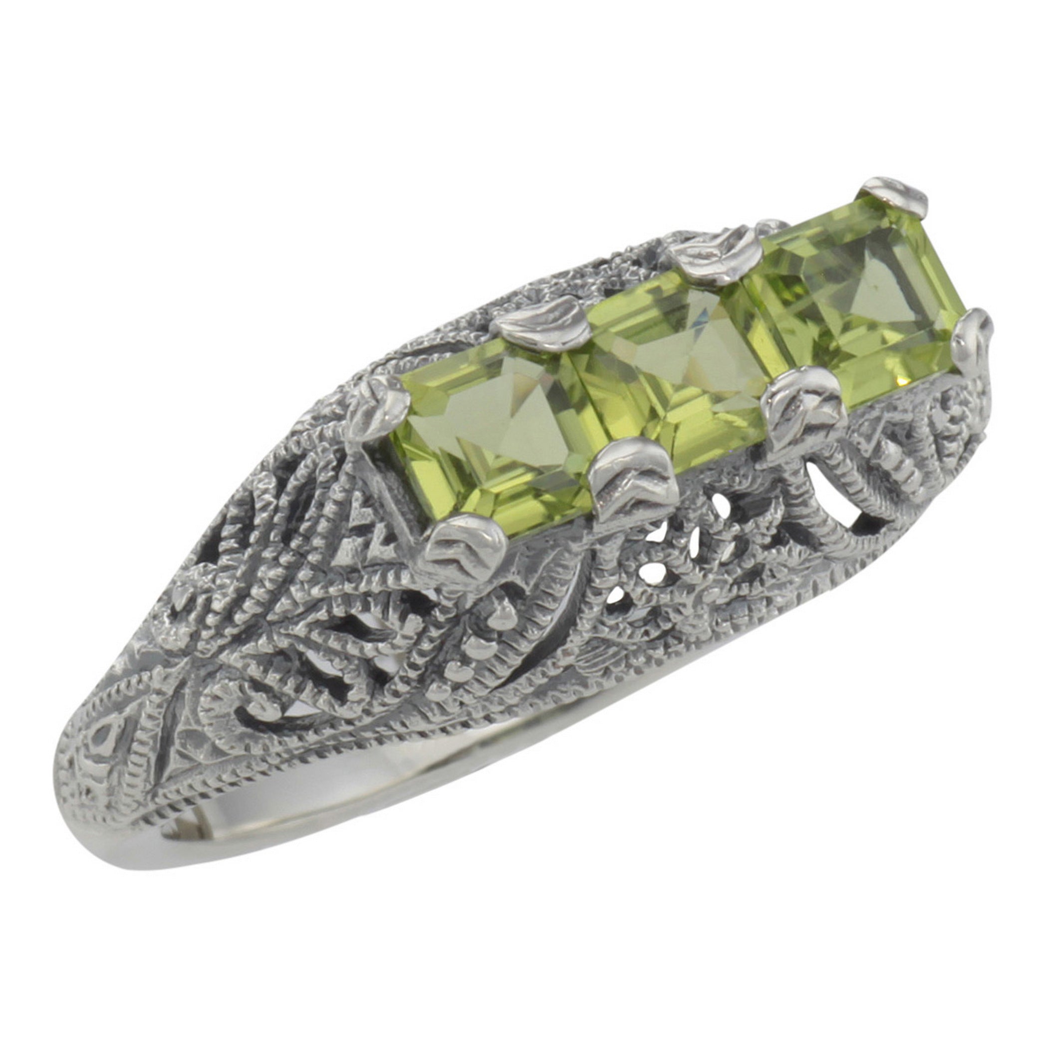 Art Deco style, Peridot, sterling silver rings, front view