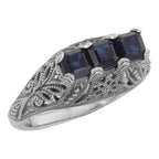 Art Deco style, Sapphire, sterling silver rings, front view
