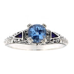 Detail view of Art Deco London Blue Topaz Ring and Enamel highlighting Blue Topaz, London Blue Topaz