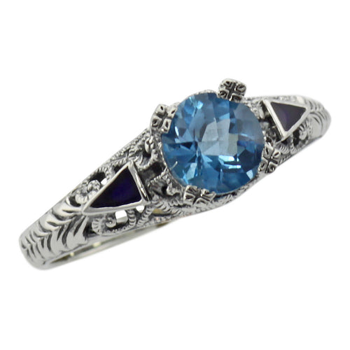 Art Deco style, Blue Topaz, London Blue Topaz, sterling silver rings, front view
