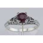Detail view of Art Deco Style Ruby Ring and Enamel highlighting Ruby