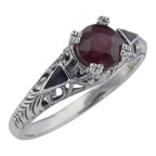 Art Deco style, Ruby, sterling silver rings, front view