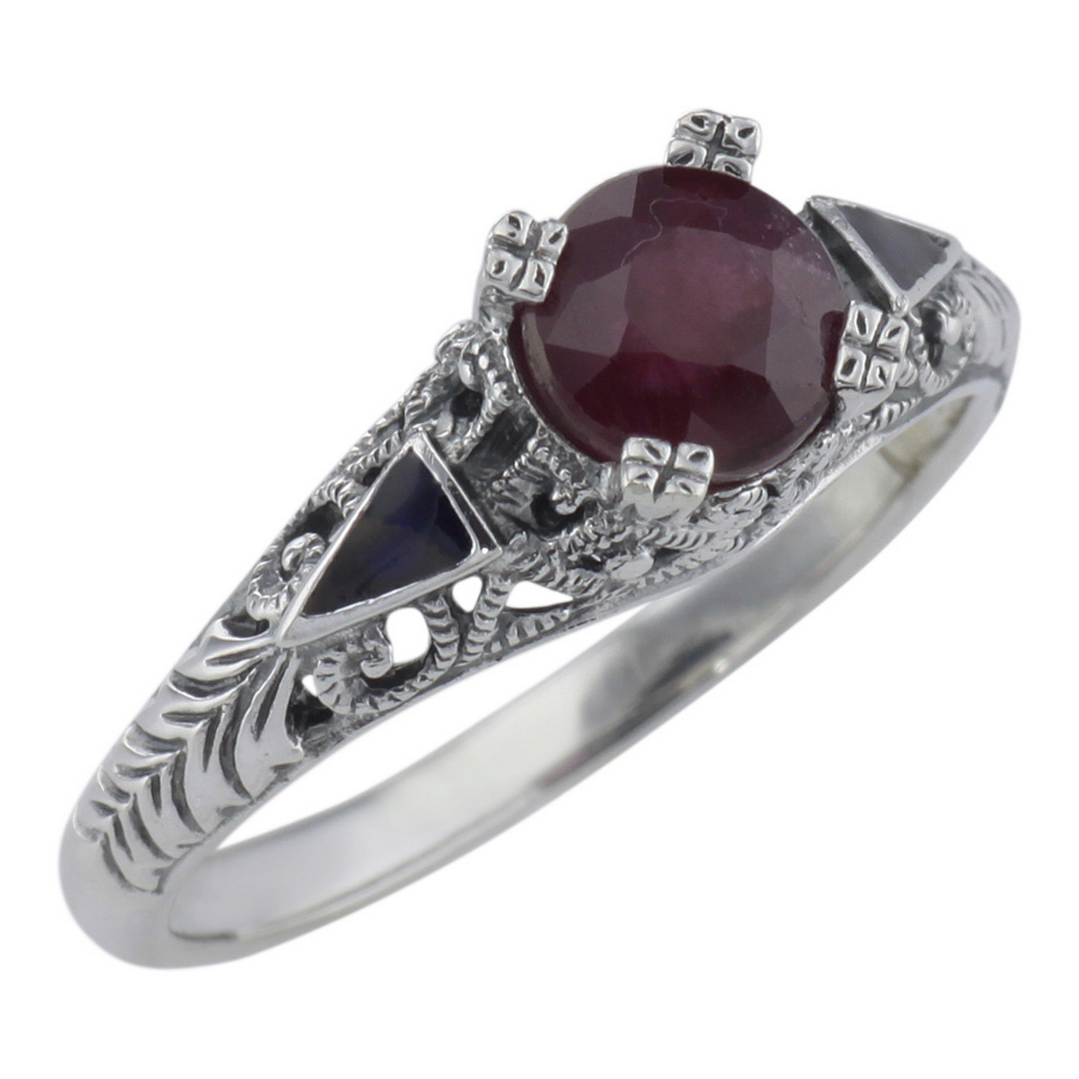 Art Deco style, Ruby, sterling silver rings, front view