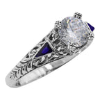 Filigree, CZ, sterling silver rings, front view
