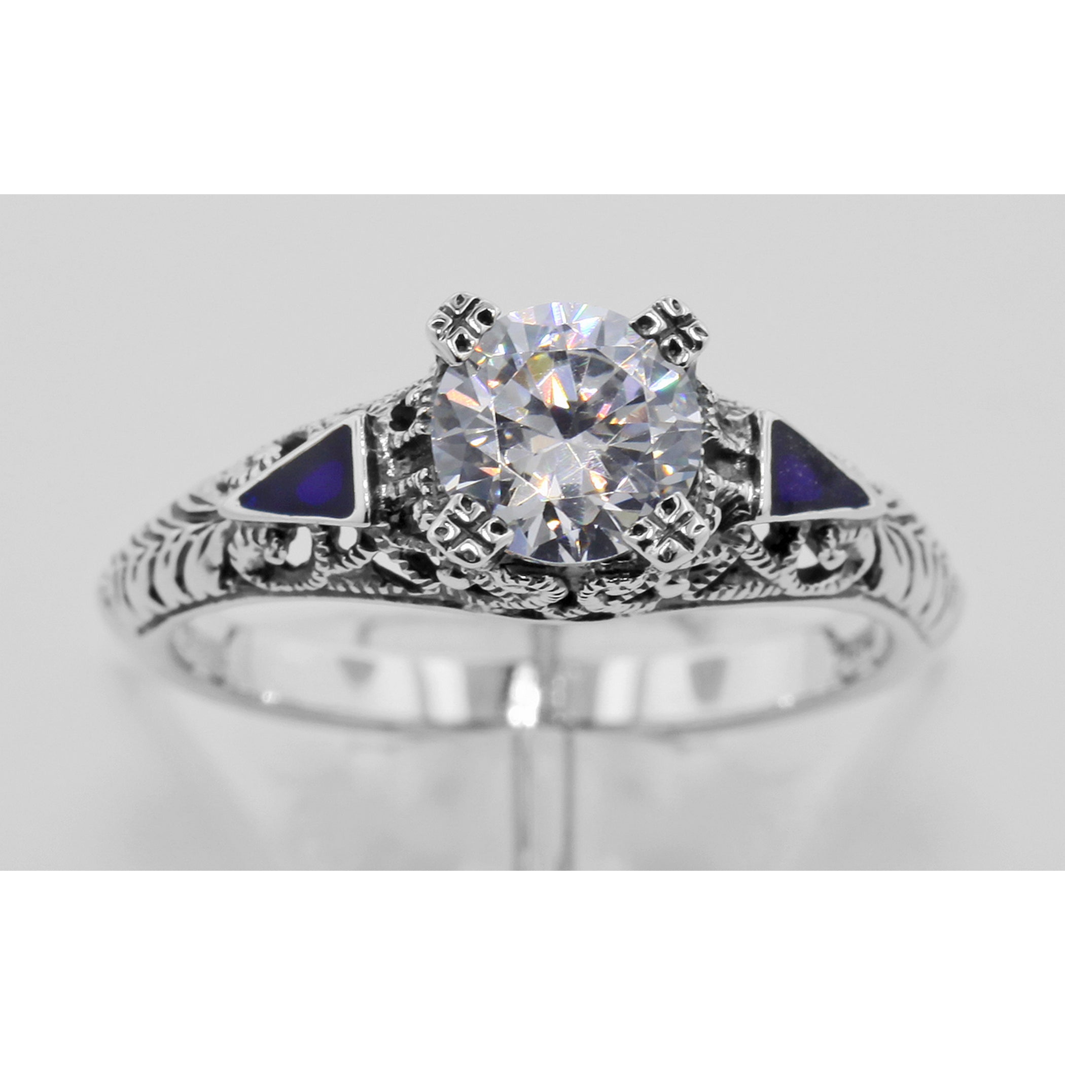 Detail view of Filigree Ring w/ CZ / Enamel highlighting CZ
