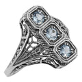 Filigree, Blue Topaz, sterling silver rings, front view