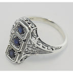 Back view of Filigree Ring w/ Sapphire showing 925 sterling silver hallmark