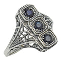 Filigree, Sapphire, sterling silver rings, front view