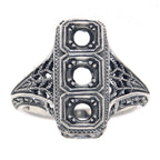 Detail view of Classic Art Deco Style Ring - Semi Mount Sterling Silver highlighting design details