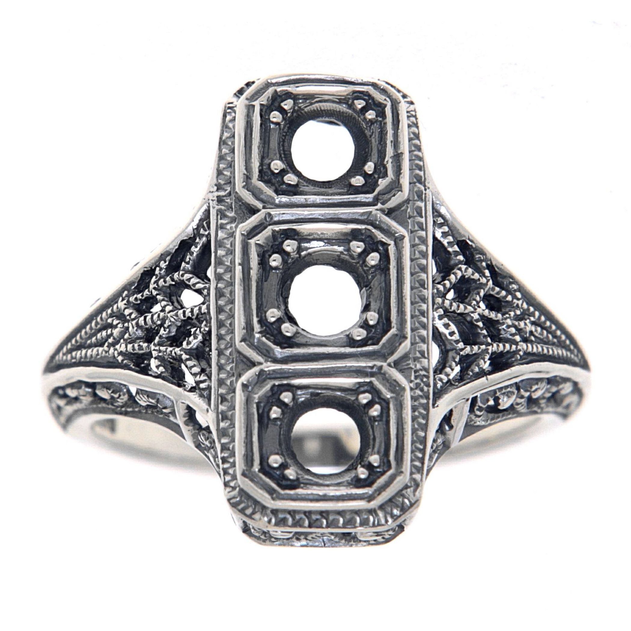 Detail view of Classic Art Deco Style Ring - Semi Mount Sterling Silver highlighting design details