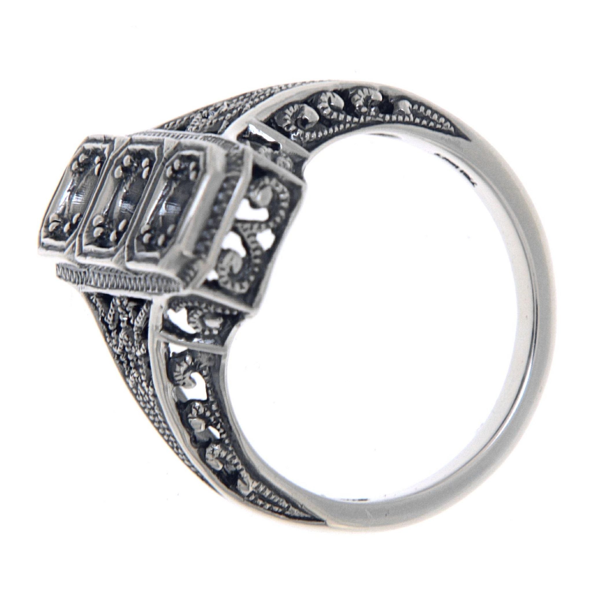 Back view of Classic Art Deco Style Ring - Semi Mount Sterling Silver showing 925 sterling silver hallmark
