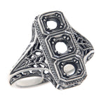Art Deco style, sterling silver semi mount rings, front view
