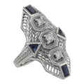 Art Deco style, Sapphire, CZ, sterling silver rings, front view