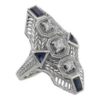 Art Deco style, Sapphire, CZ, sterling silver rings, front view