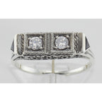 Detail view of Art Deco Style White Topaz Filigree Ring 2 Blue Sapphire Sterling Silver highlighting White Topaz, Sapphire