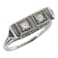 Art Deco style, White Topaz, Sapphire, sterling silver rings, front view
