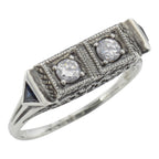 Art Deco style, White Topaz, Sapphire, sterling silver rings, front view