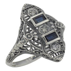Art Deco style, Sapphire, Diamond, sterling silver rings, front view